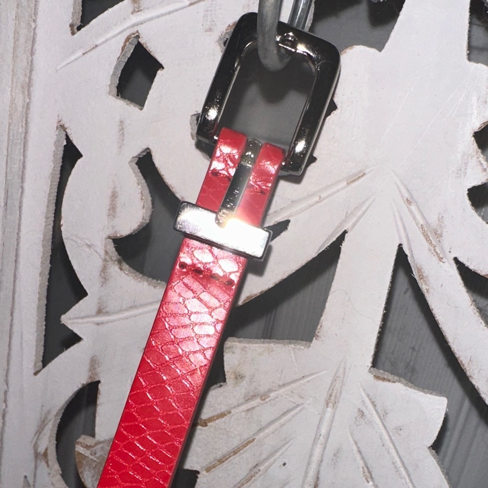 Guess Red Textured Vegan Leather Skinny Belt with Silver Buckle